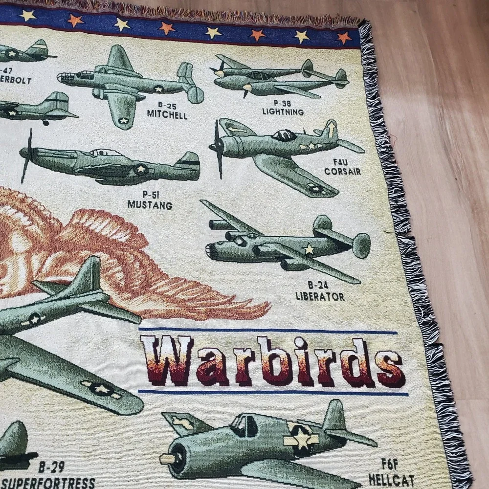 Warbirds Airplanes Tapestry Throw Blanket Multicolor WWII Aircraft Military USA